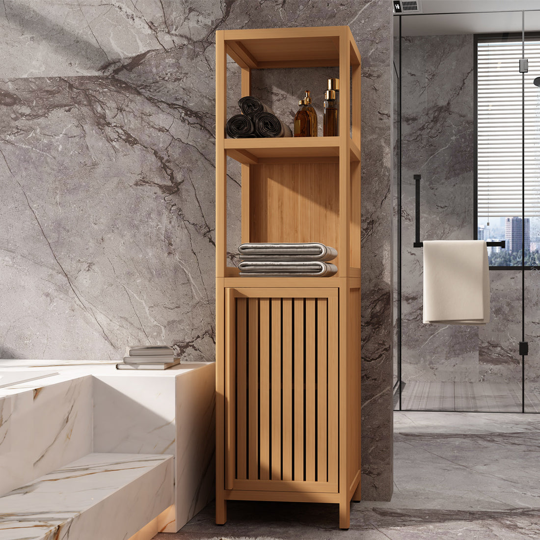 Large Capacity Multifunctional Bamboo Storage Cabinet Furniture For Bathroom And Living Room Natural Bamboo