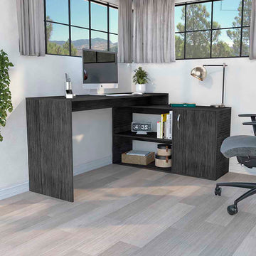 Axis Modern L Shaped Computer Desk With Open & Closed Storage Smokey Oak Gray Computer Desk Office Freestanding L Shape Desk Rectangular Particle Board Particle Board