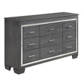 Modern Glam Bedroom Furniture 1Pc Dresser Of 9 Drawers Gray Finish Beveled Mirror Trim Faux Crystal Drawers Pulls Gray Bedroom Contemporary,Glam,Modern Wood