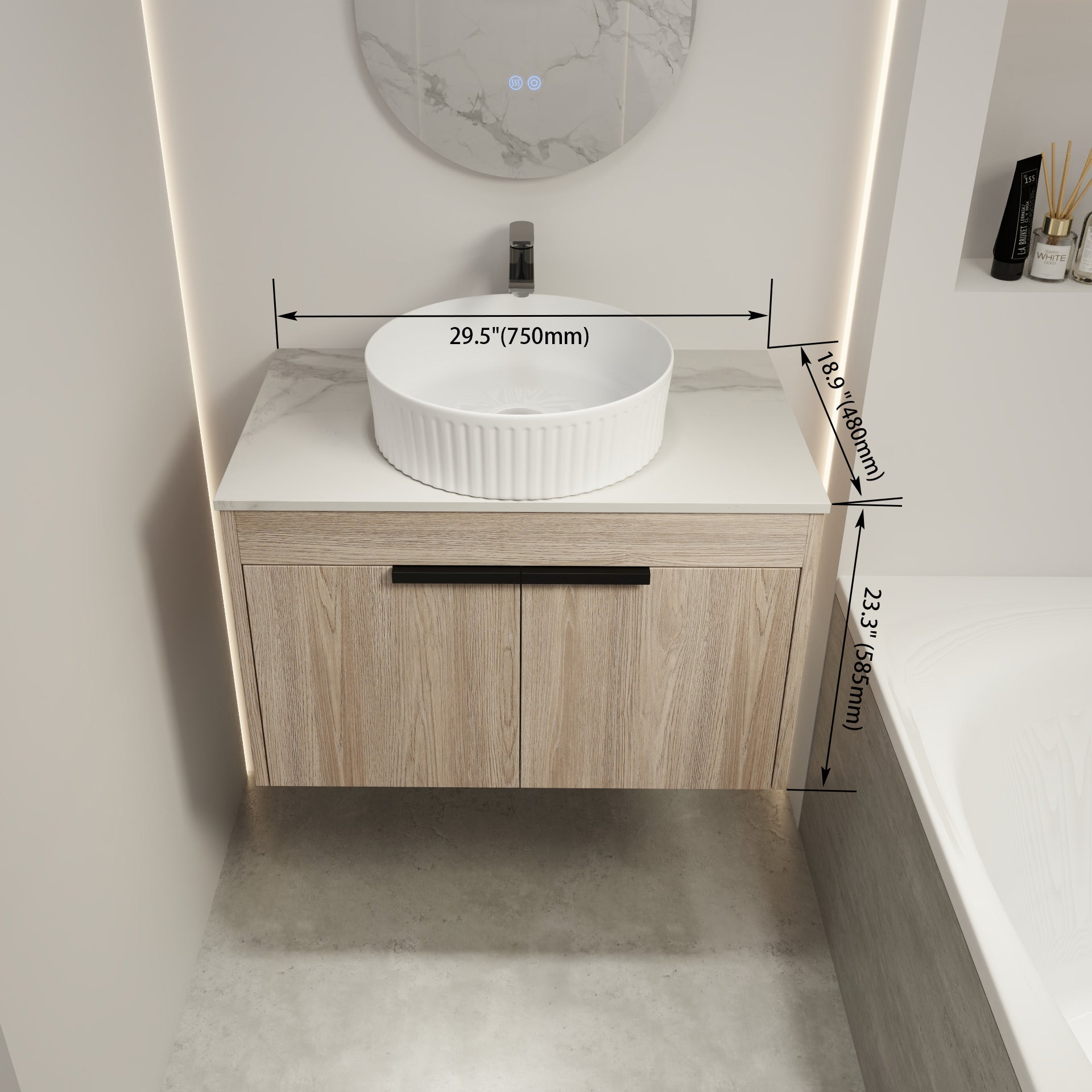 30 " Modern Design Float Bathroom Vanity With Ceramic white oak-2-bathroom-wall mounted-modern-plywood