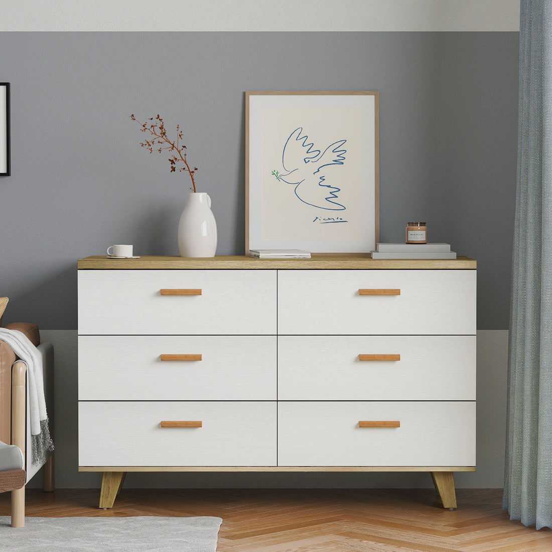 Drawer Dresser Cabinet Barcabinet, Buffet Sideboard Storage Cabinet, Buffet Server Console Tablestorge Cabinetsolid Solid Wood Handle Table Leg For Dining Roomliving Roomkitchenhallway Brown White 5 Or More Drawers White Oak Brown Primary Living Space