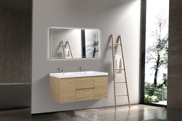 60'' Wall Hung Bathroom Vanity In Natural Oak With White Top 24Vangela 60 6066 Oak Mdf