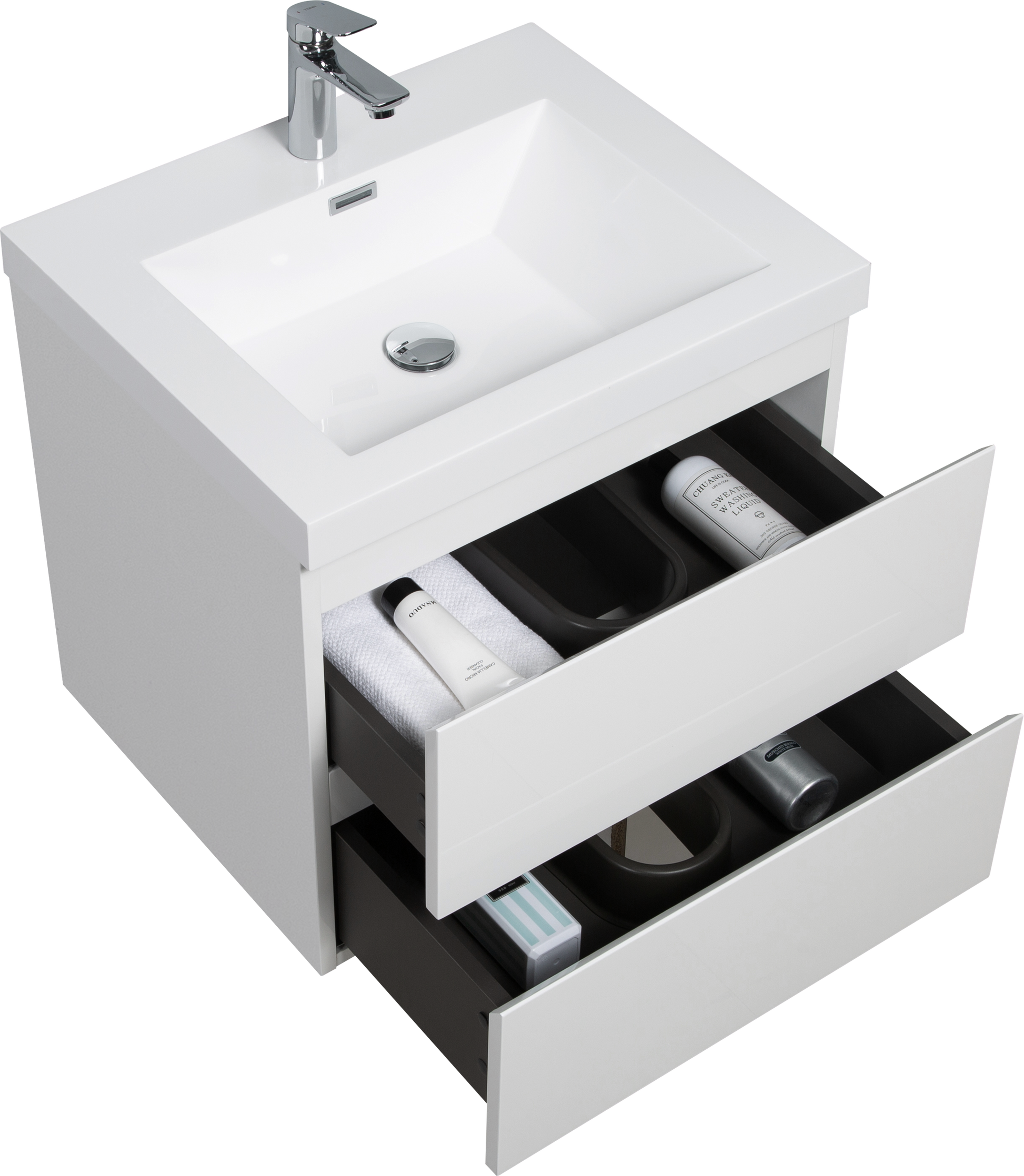 24'' Wall Hung Bathroom Vanity In Gloss White With White Top Glossy White Mdf