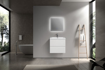 24'' Wall Hung Bathroom Vanity In Gloss White With White Top Glossy White Mdf