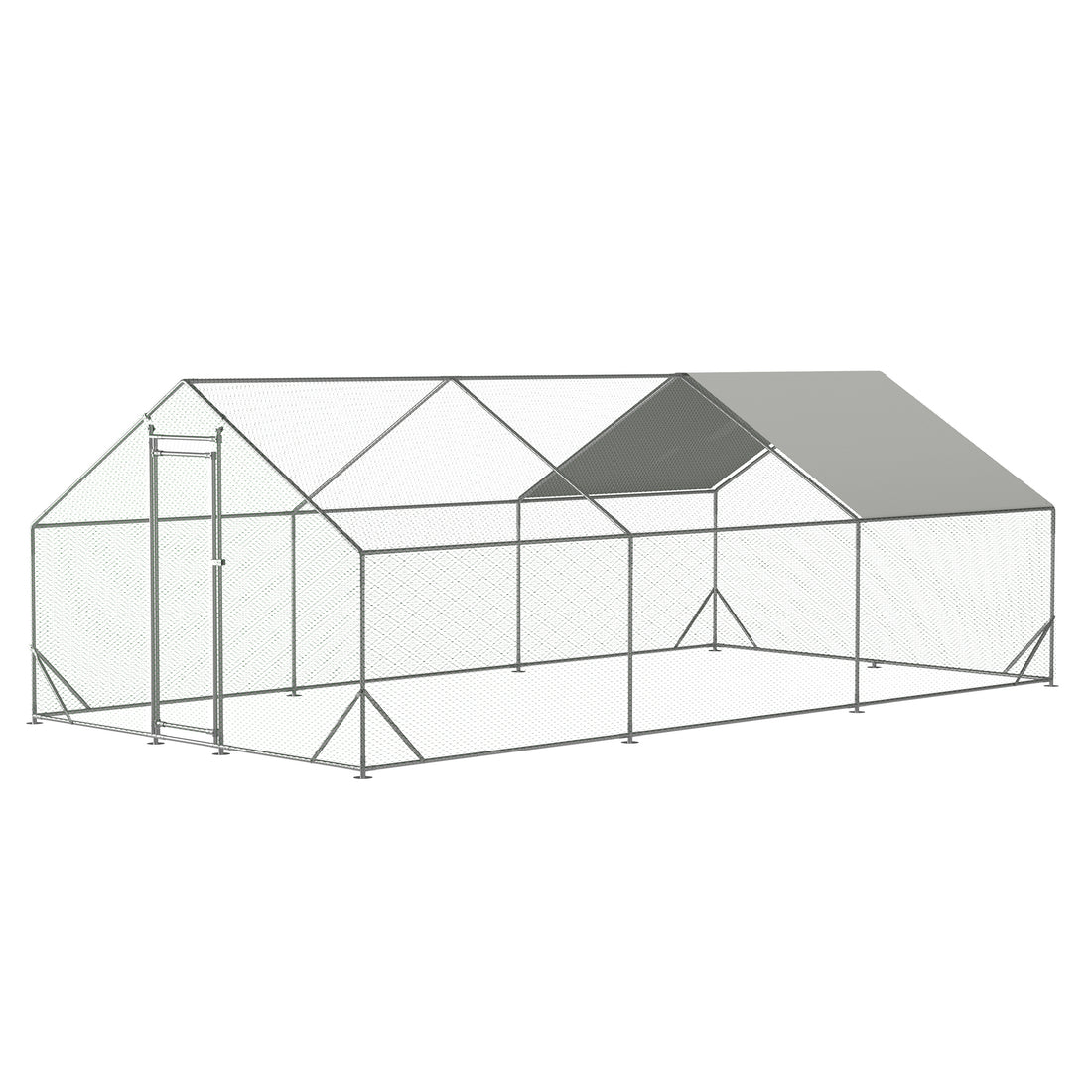 Large Metal Chicken Coop, Walk In Chicken Run,Galvanized Wire Poultry Chicken Hen Pen Cage, Rabbits Duck Cages With Waterproof And Anti Ultraviolet Cover For Outside 10' L X 20' W X 6.56' H Silver Metal