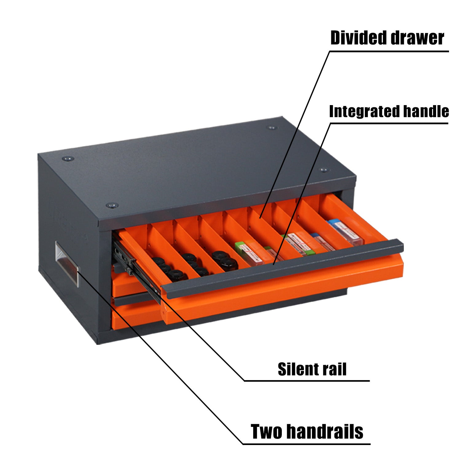 Drill Storage Case, Hss Bits Storage Case For Aluminum, Copper, Soft Alloy Steel, Wood, Storage Size From 1 16" To 1 2"Thread Mill Storage Box Cement Grey Abs Steel Q235