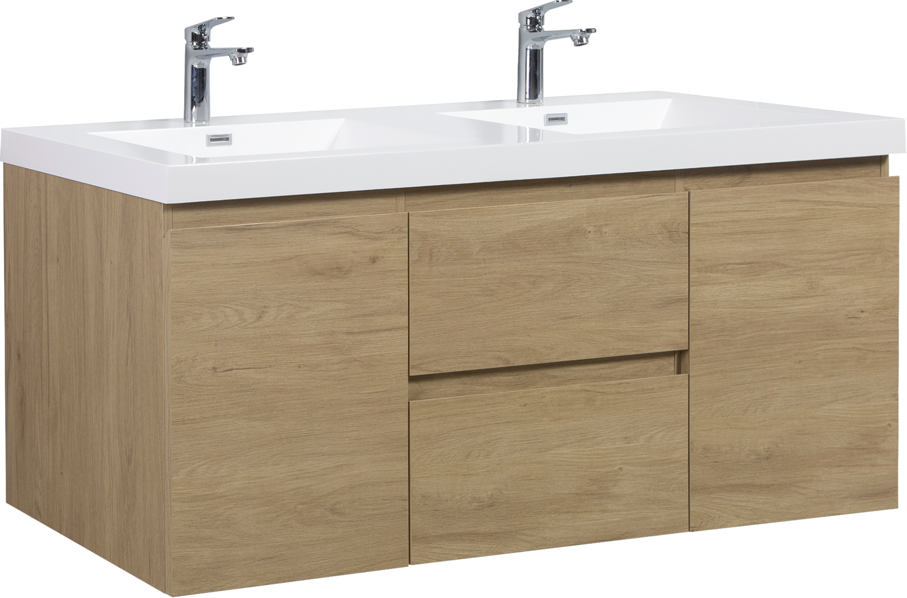 60'' Wall Hung Bathroom Vanity In Natural Oak With White Top 24Vangela 60 6066 Oak Mdf