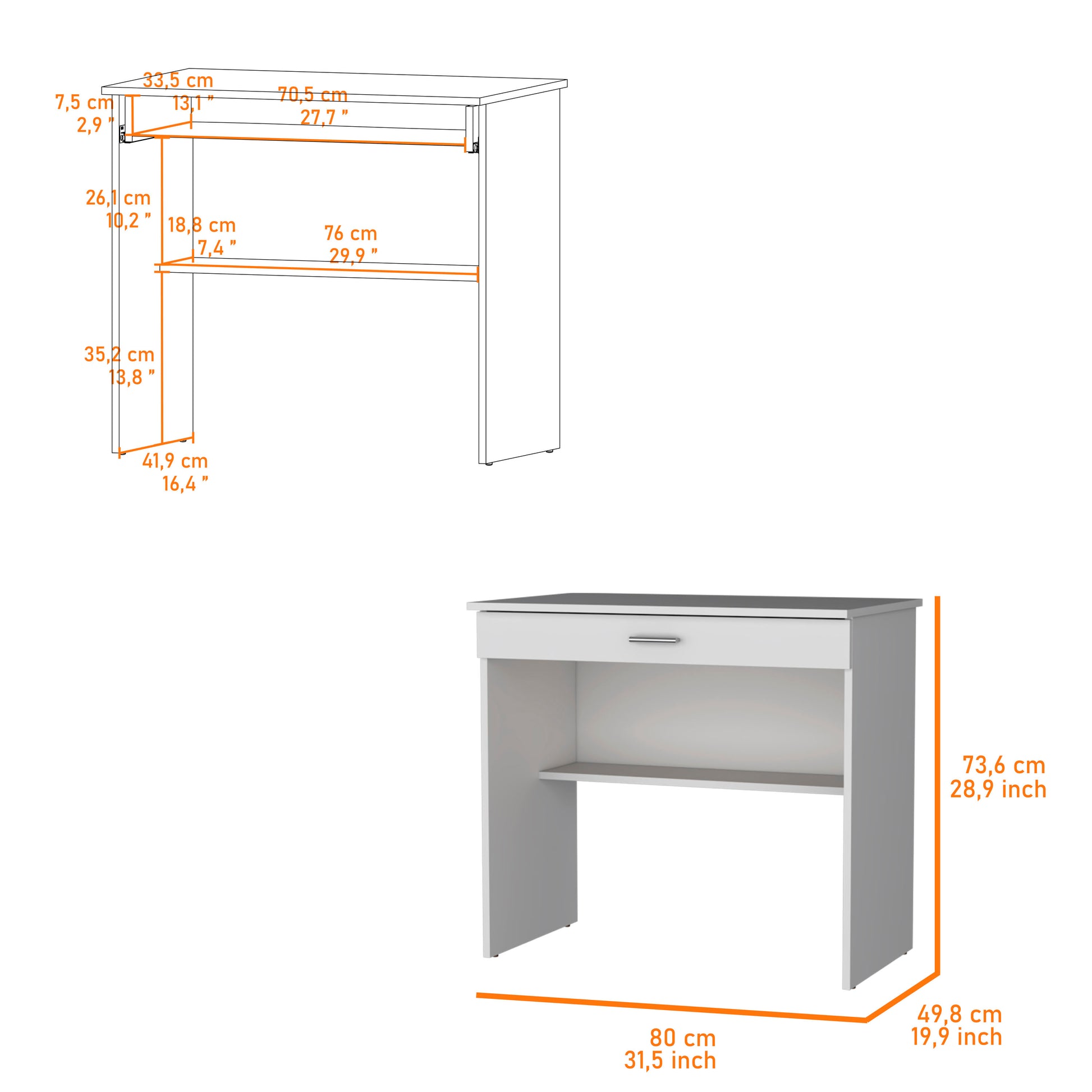 Kaylor Storage Desk, Modern Design With Drawer And Shelf White Computer Desk Office Modern Freestanding Pine Drawers Computer Tables Particle Board Engineered Wood