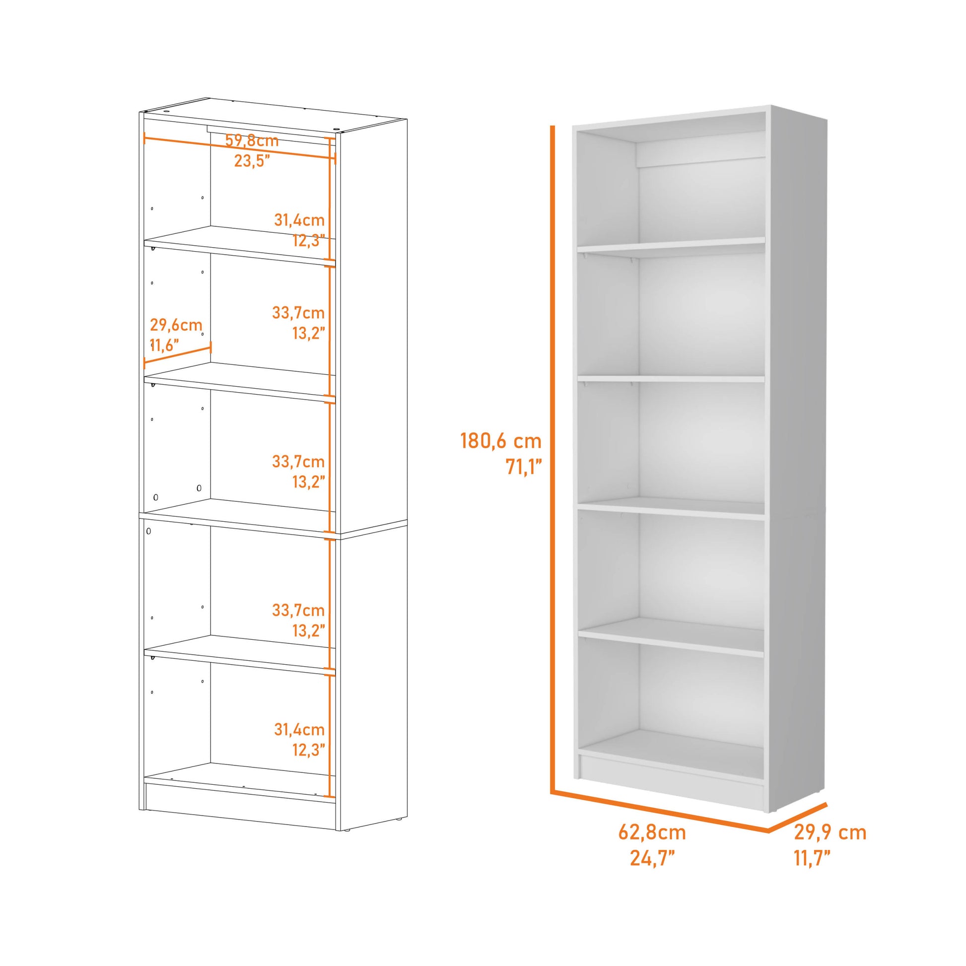 Sutton 4 Shelves Bookcase With Modern Storage Shelves 5 Or More Shelves White Wood Shelves Modern Particle Board Engineered Wood