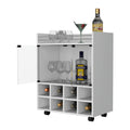 Minneapolis Bar Cart With Integrated 8 Bottle Rack, Glass Encased Cabinet And Aluminum Bar Top Freestanding 5 Or More Spaces White Open Storage Space Modern Pine Particle Board Engineered Wood