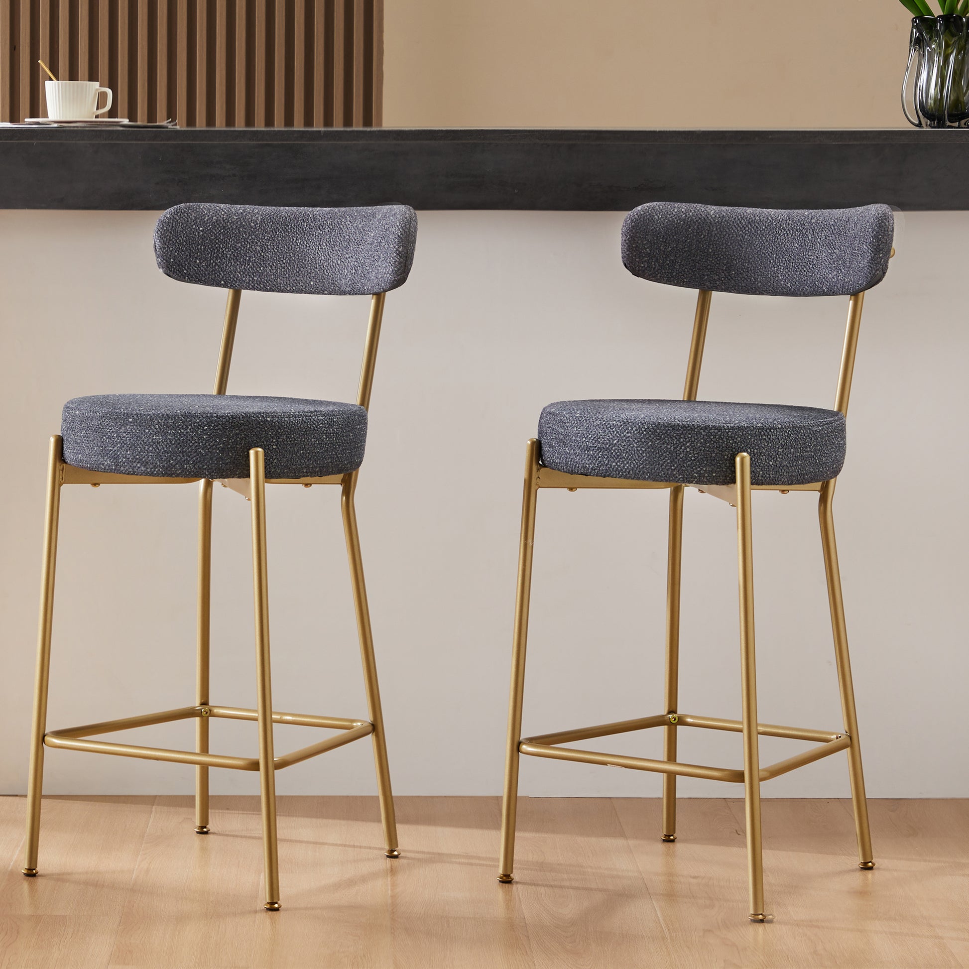 25" Modern Gold Bar Stools Set Of 2 Counter Height Bar Stools For Kitchen Counter Upholstered Sherpa Counter Stools With Backs Kitchen Island Stool Metal Grey Gold Dining Room Sponge Wipe Clean Round Modern Bar Stools Set Of 2 Fabric Metal