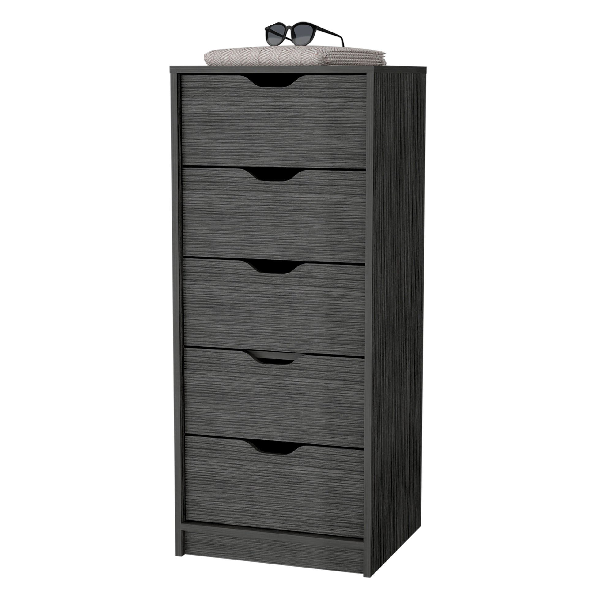 Dillon 5 Narrow Drawer Dresser, Tall Chest Of Drawers Smoke Bedroom Modern Pine Particle Board Engineered Wood