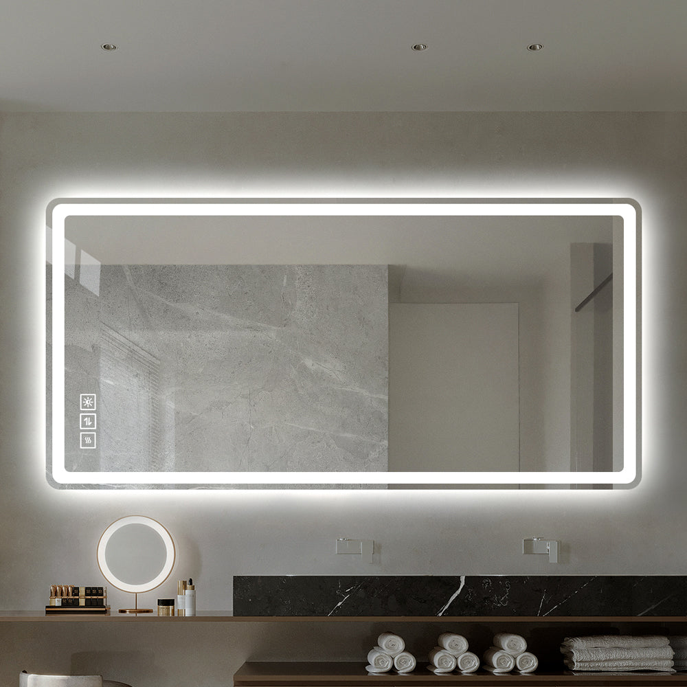 40*24 Inch Led Bathroom Mirror Vanity Mirrors With Front Lights Wall Mounted Anti Fog Frameless Make Up Mirror With Light 5 Mm Copper Free Silver Mirror Horizontal Or Vertical Clear Modern Glass