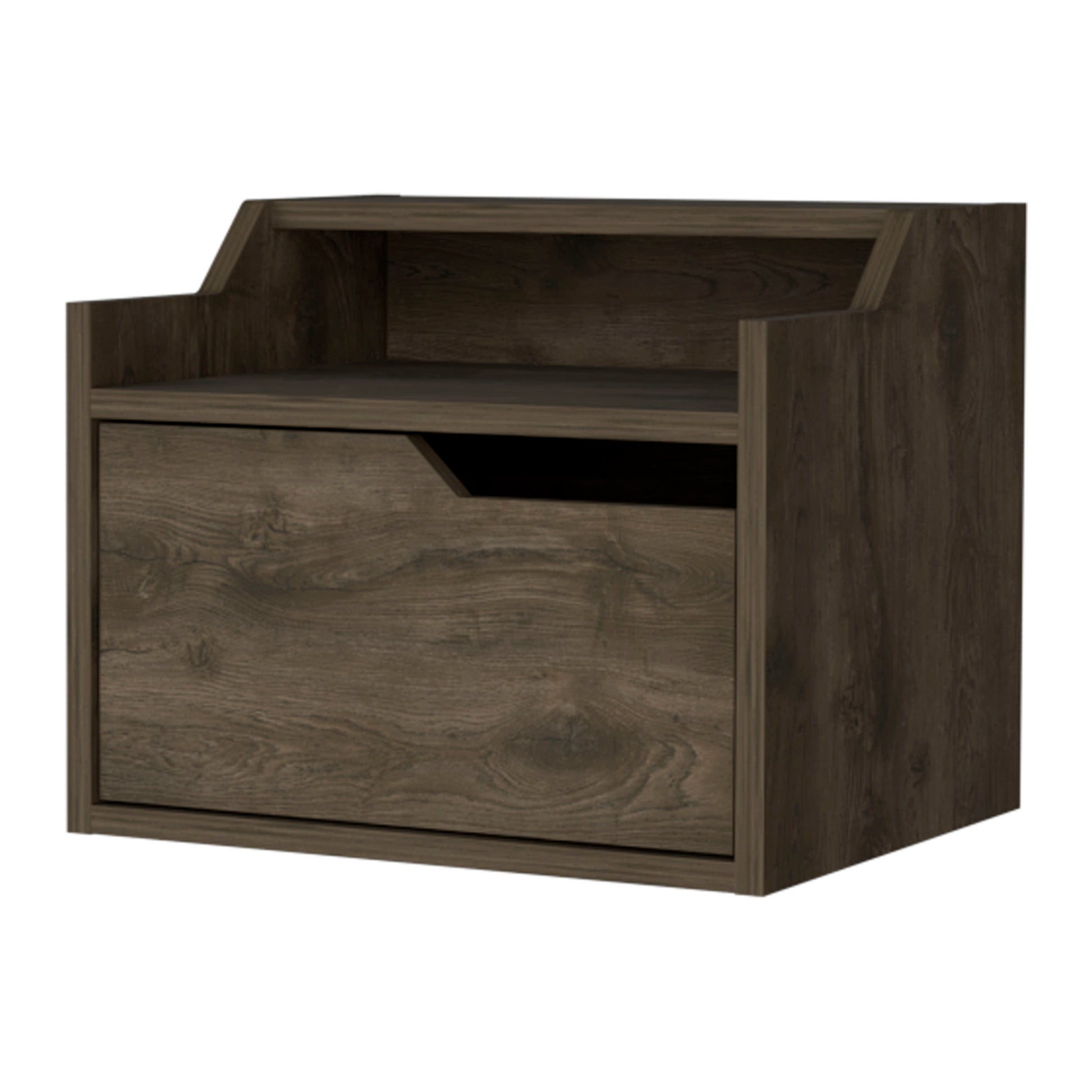 Florence Floating Nightstand With Drawer And Dual Shelf Display Dark Brown Particle Board Engineered Wood