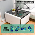 Modern Smart Side Table With Built In Fridge, Wireless Charging, Temperature Control, Power Socket, Usb Ports, Outlet Protection, Induction Light, White Black White Built In Outlets Or Usb Standing Desk Converter Primary Living Space Luxury,Modern