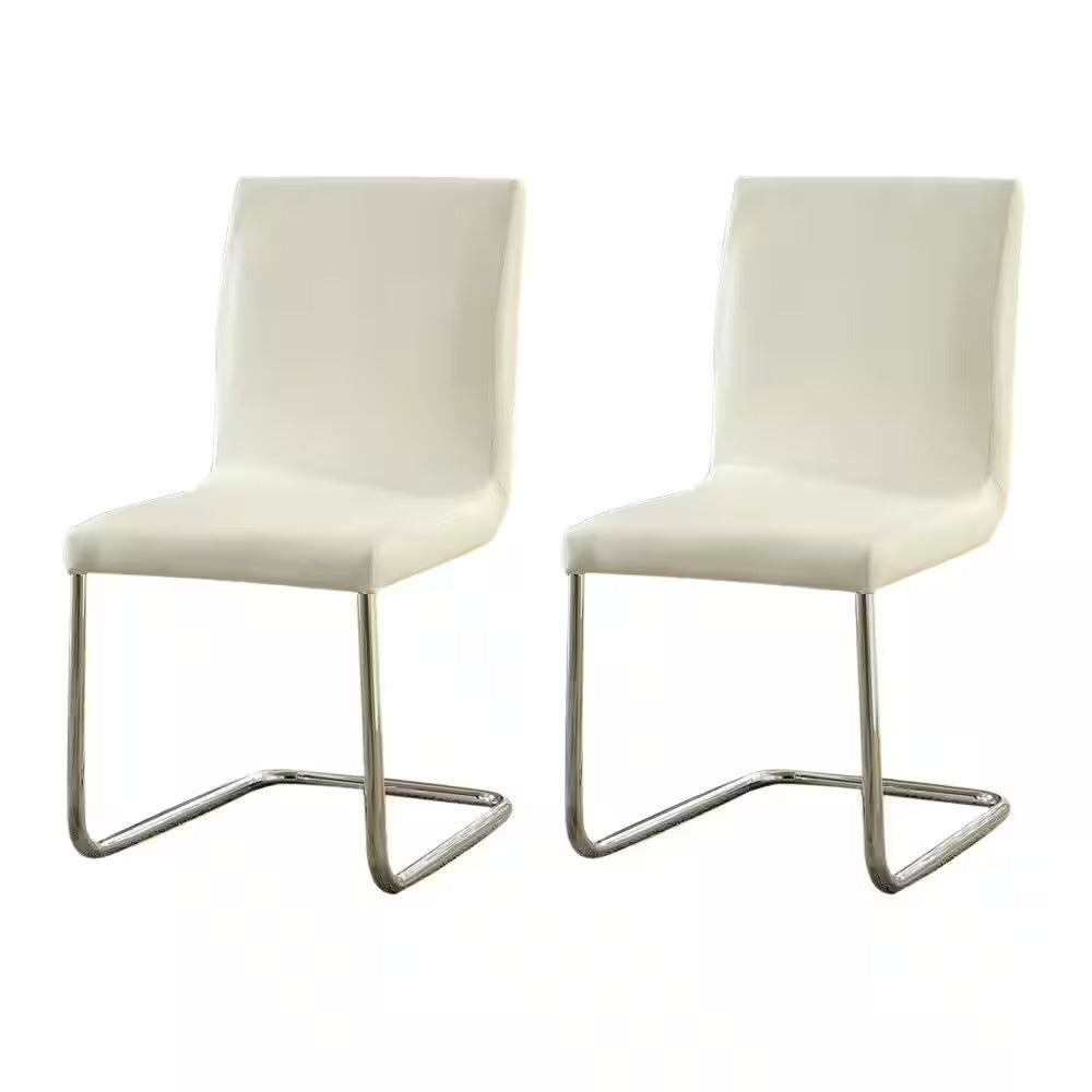 Modern Elegance White Color2Pcs Dining Chairs Chrome Metal Legs Dining Room Side Chairs White Dining Room Contemporary,Modern Side Chair Solid Back Set Of 2 Chrome