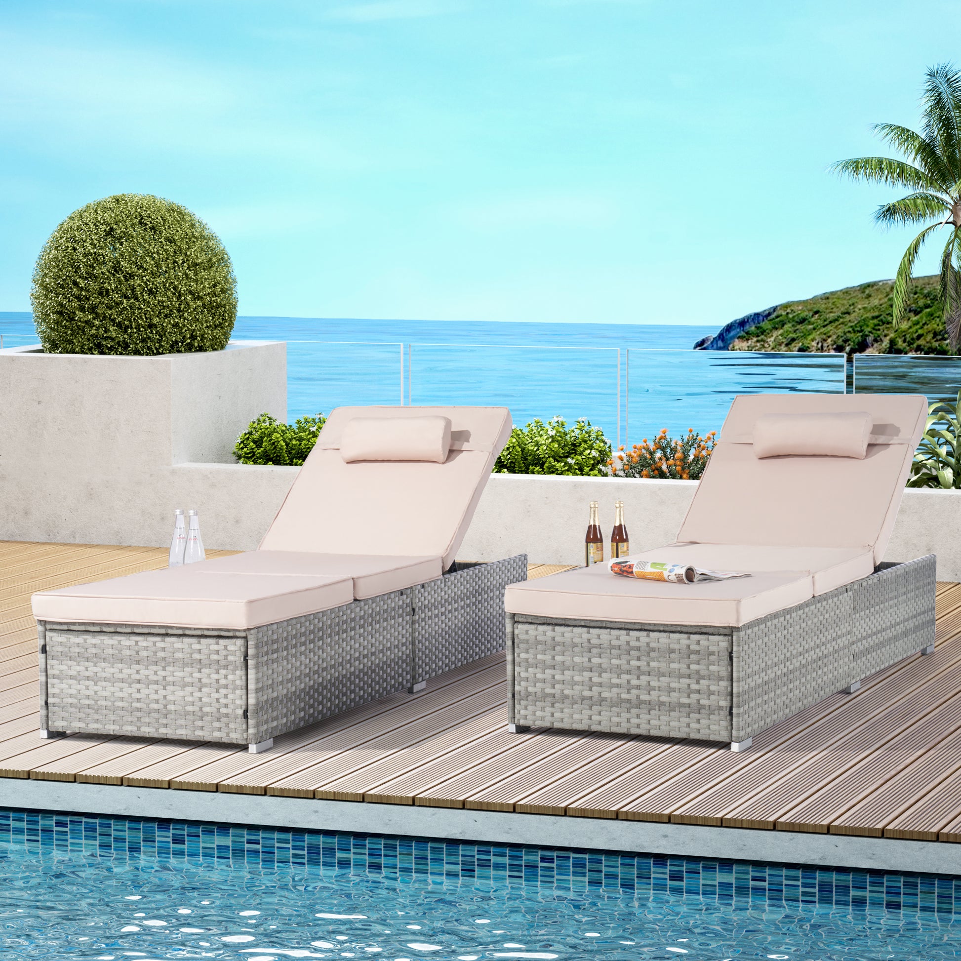 Outdoor Sofa Pe Rattan Furniture Deck Chair Gray Rattan Yes Complete Patio Set Gray Seats 2 Uv Resistant Frame Water Resistant Cushion Garden & Outdoor American Design,American Traditional Complete Patio Sets Polyester Pe Rattan Iron Waterproof Fabric