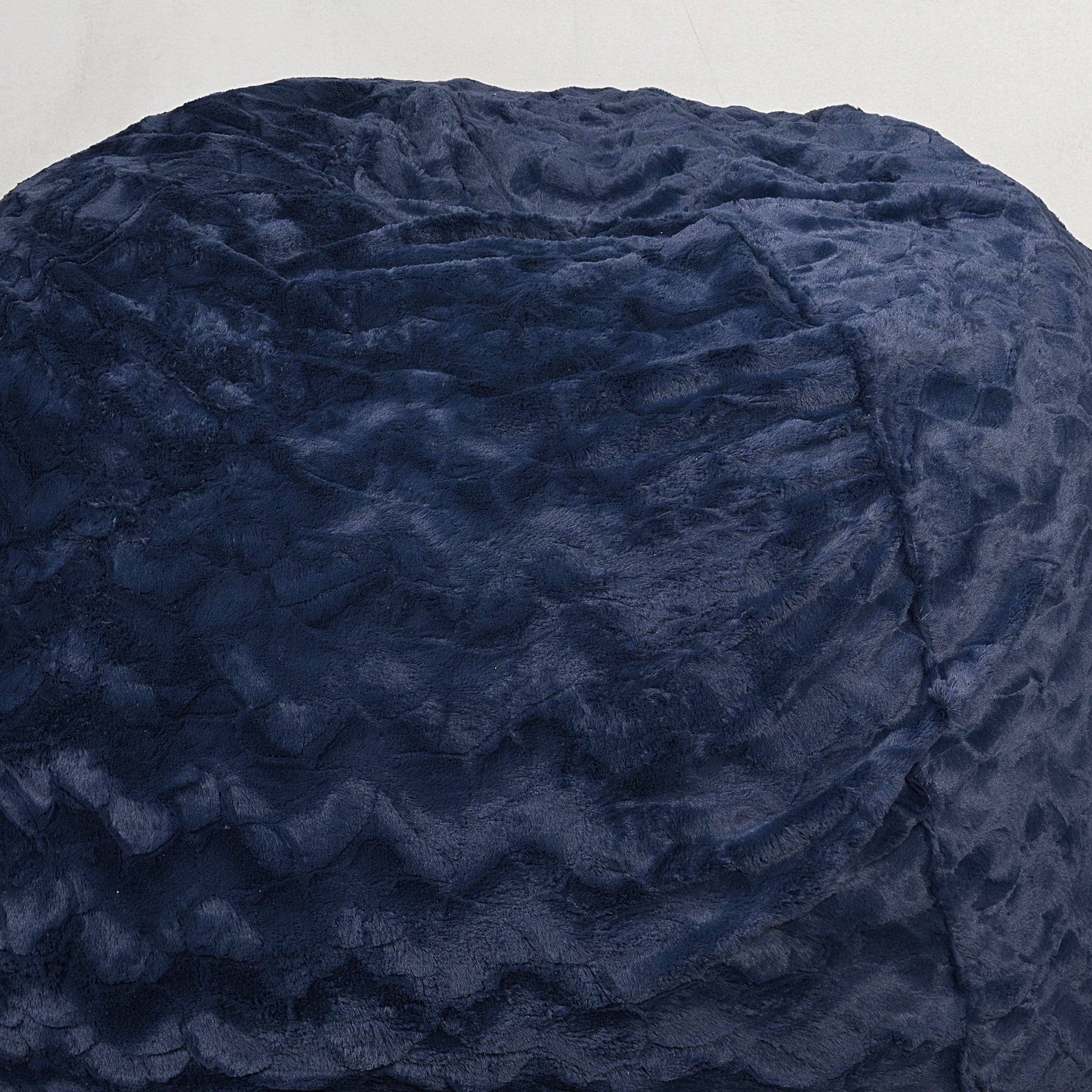 Faux Fur Bean Bag Chair, Navy 3Ft Cozy And Stretchable Fabric Lounger For Children And Adults With Easy Clean Cover, Comfortable Faux Fur Seating For Bedrooms, Filled With Shredded And Memory Foam. Navy Faux Fur