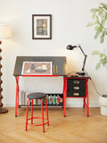 Drafting Table Red With Stool Red Mdf Metal