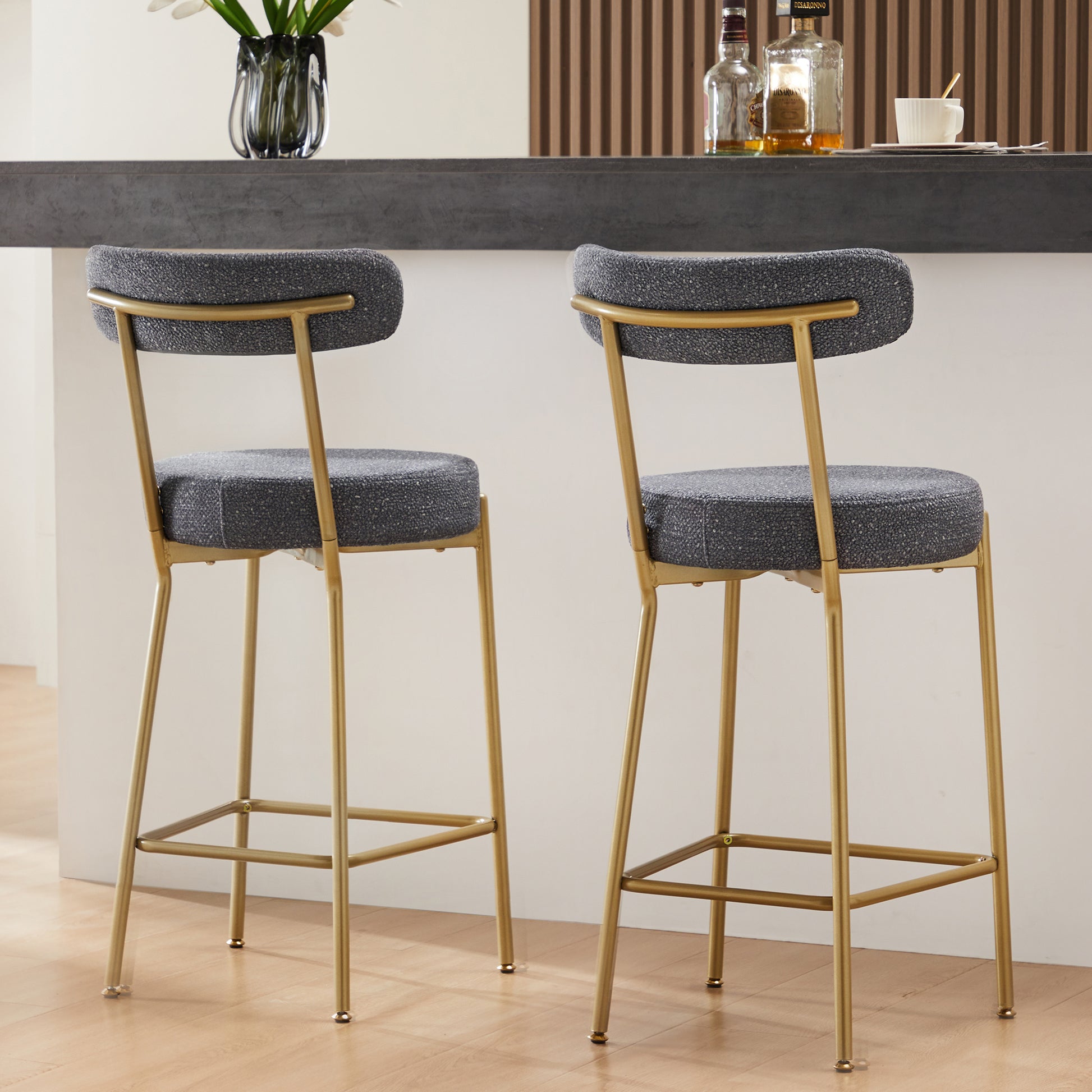 25" Modern Gold Bar Stools Set Of 2 Counter Height Bar Stools For Kitchen Counter Upholstered Sherpa Counter Stools With Backs Kitchen Island Stool Metal Grey Gold Dining Room Sponge Wipe Clean Round Modern Bar Stools Set Of 2 Fabric Metal