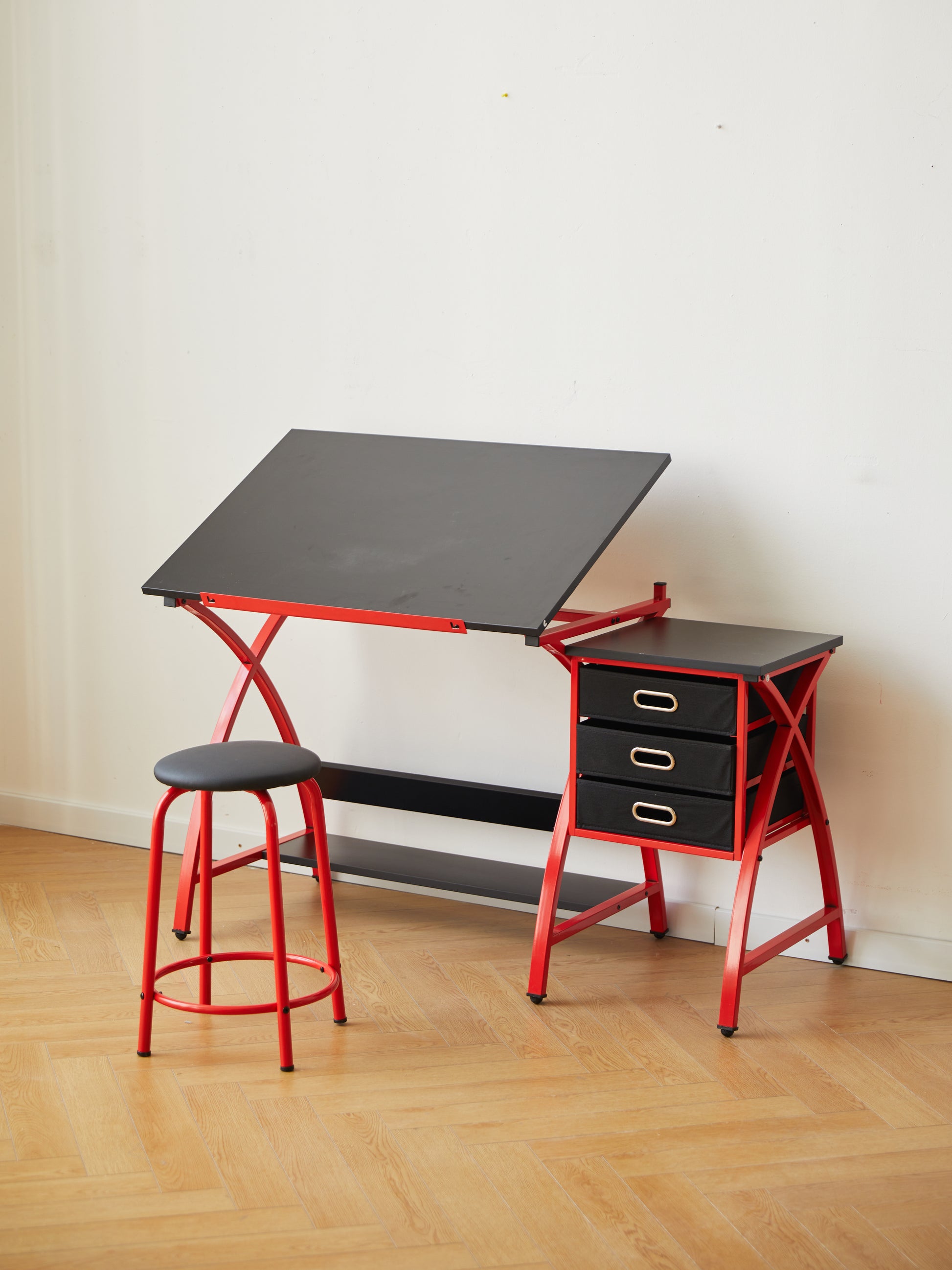 Drafting Table Red With Stool Red Mdf Metal