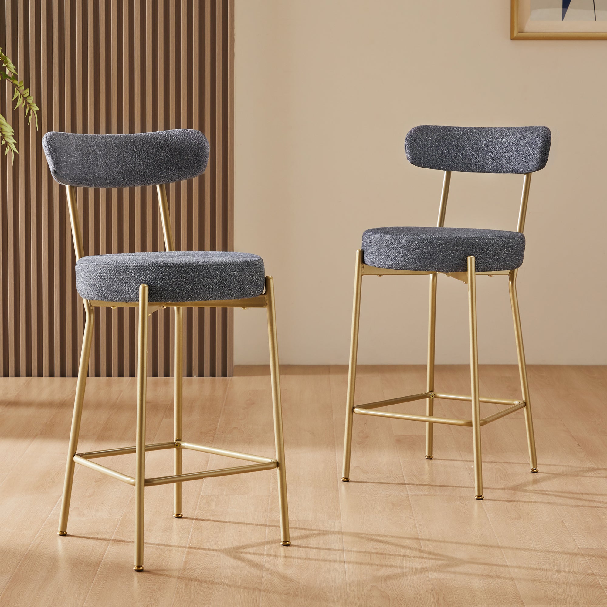 25" Modern Gold Bar Stools Set Of 2 Counter Height Bar Stools For Kitchen Counter Upholstered Sherpa Counter Stools With Backs Kitchen Island Stool Metal Grey Gold Dining Room Sponge Wipe Clean Round Modern Bar Stools Set Of 2 Fabric Metal