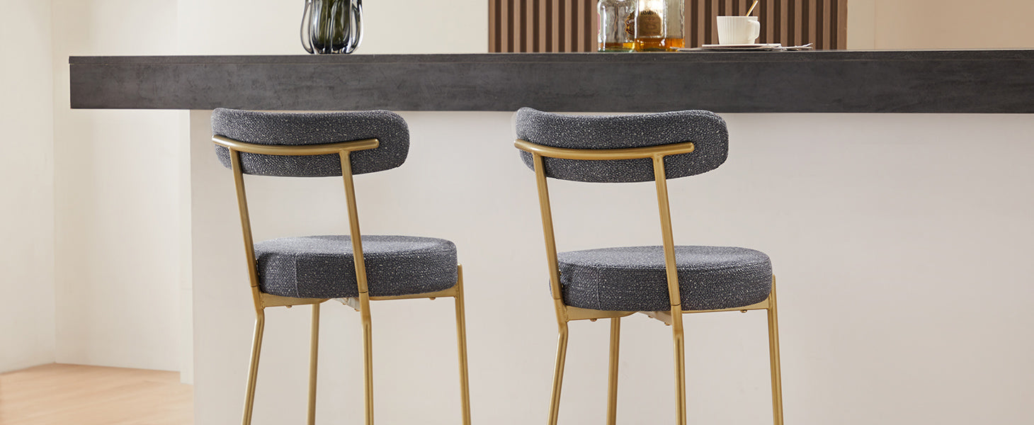 25" Modern Gold Bar Stools Set Of 2 Counter Height Bar Stools For Kitchen Counter Upholstered Sherpa Counter Stools With Backs Kitchen Island Stool Metal Grey Gold Dining Room Sponge Wipe Clean Round Modern Bar Stools Set Of 2 Fabric Metal