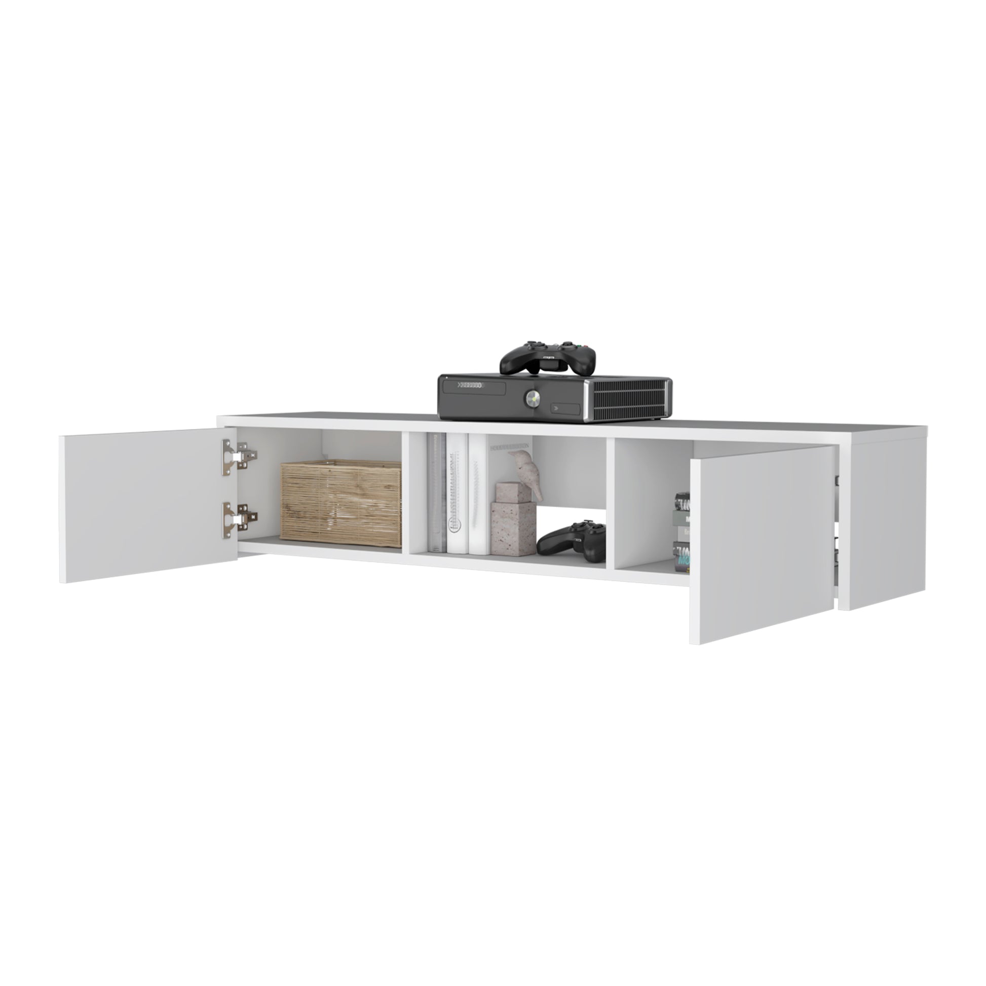 Tabor Floating Tv Stand, Wall Unit With 2 Doors And Open Shelf White Primary Living Space 40 49 Inches 40 49 Inches Modern Pine 50 Inches Particle Board Engineered Wood