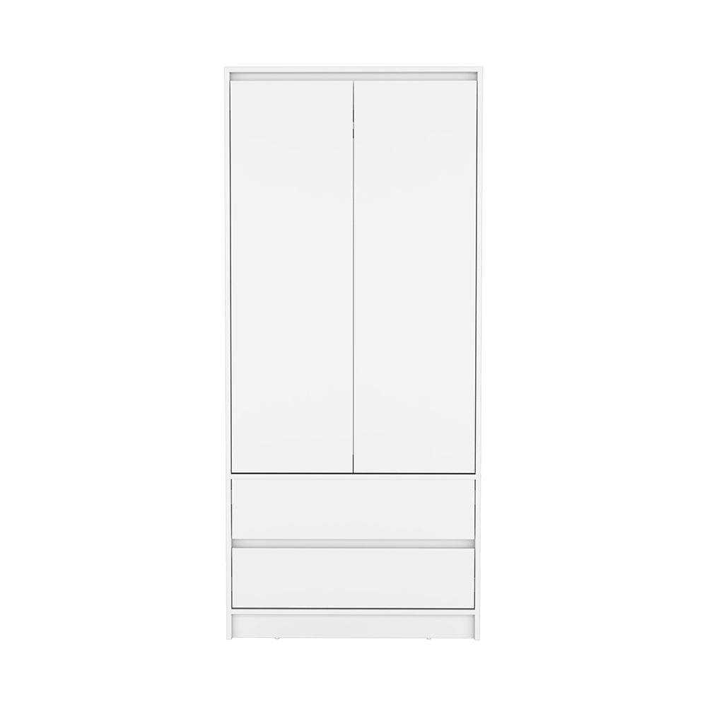 Austin 2 Drawers Armoire, Double Door, Hanging Rod White White Bedroom Modern Particle Board Particle Board