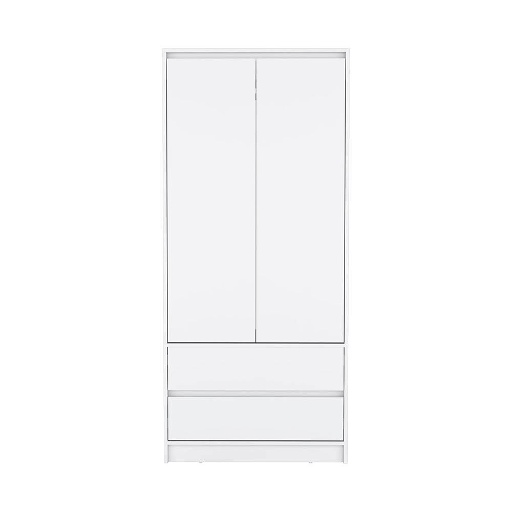 Austin 2 Drawers Armoire, Double Door, Hanging Rod White White Bedroom Modern Particle Board Particle Board