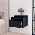 Florence Floating Nightstand With Drawer And Dual Shelf Display Black 1 Drawer Bedroom Floating Modern Pine Storage Particle Board Engineered Wood