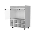 Minneapolis Bar Cart With Integrated 8 Bottle Rack, Glass Encased Cabinet And Aluminum Bar Top Freestanding 5 Or More Spaces White Open Storage Space Modern Pine Particle Board Engineered Wood