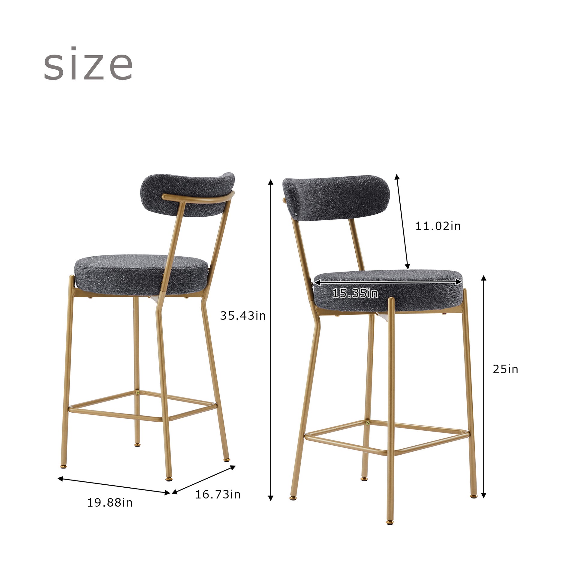 25" Modern Gold Bar Stools Set Of 2 Counter Height Bar Stools For Kitchen Counter Upholstered Sherpa Counter Stools With Backs Kitchen Island Stool Metal Grey Gold Dining Room Sponge Wipe Clean Round Modern Bar Stools Set Of 2 Fabric Metal