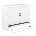 Full Size Murphy Bed With Usb Port And A Large Drawer, White Full White Solid Wood Mdf