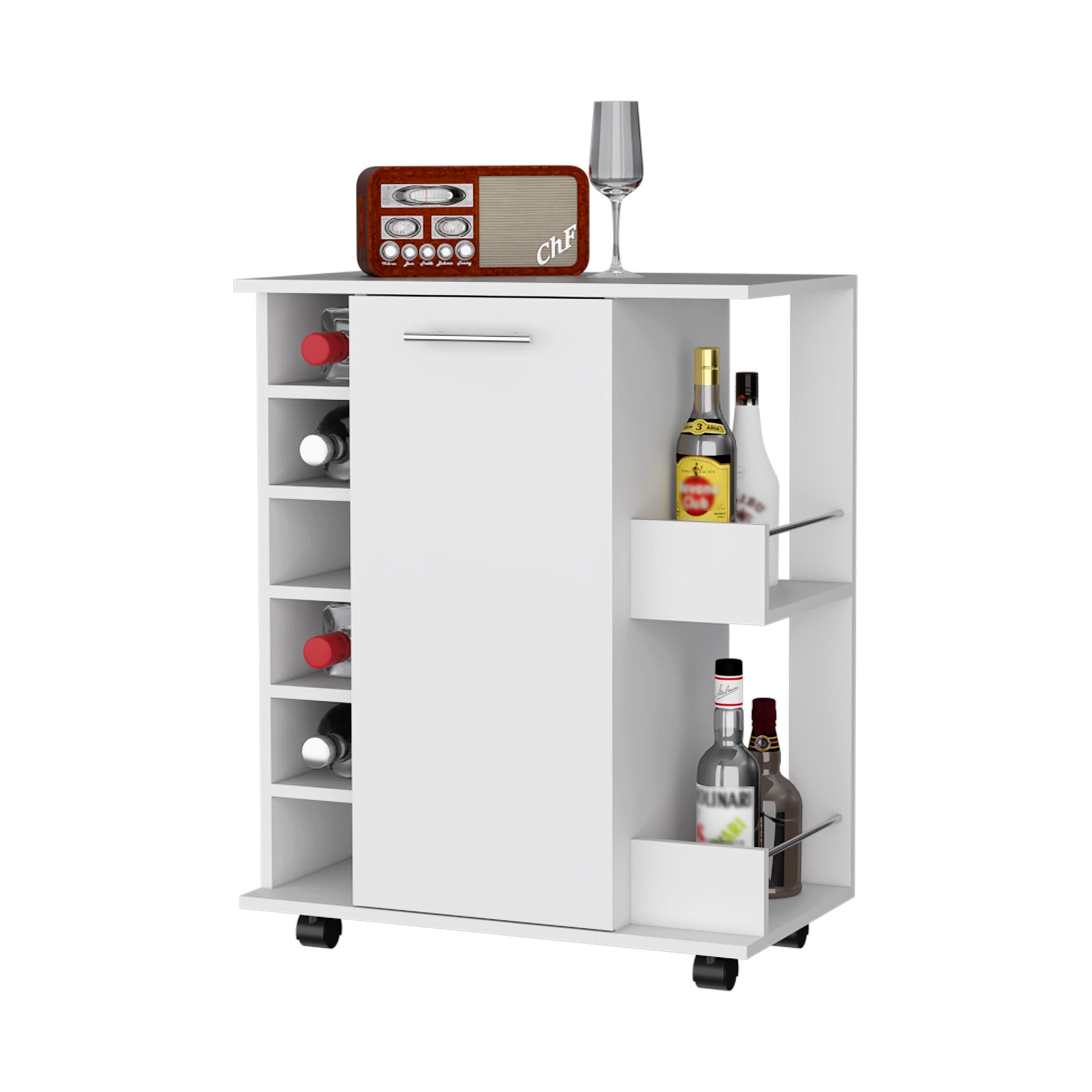 Newport Bar Cart With Casters, 6 Built In Rack