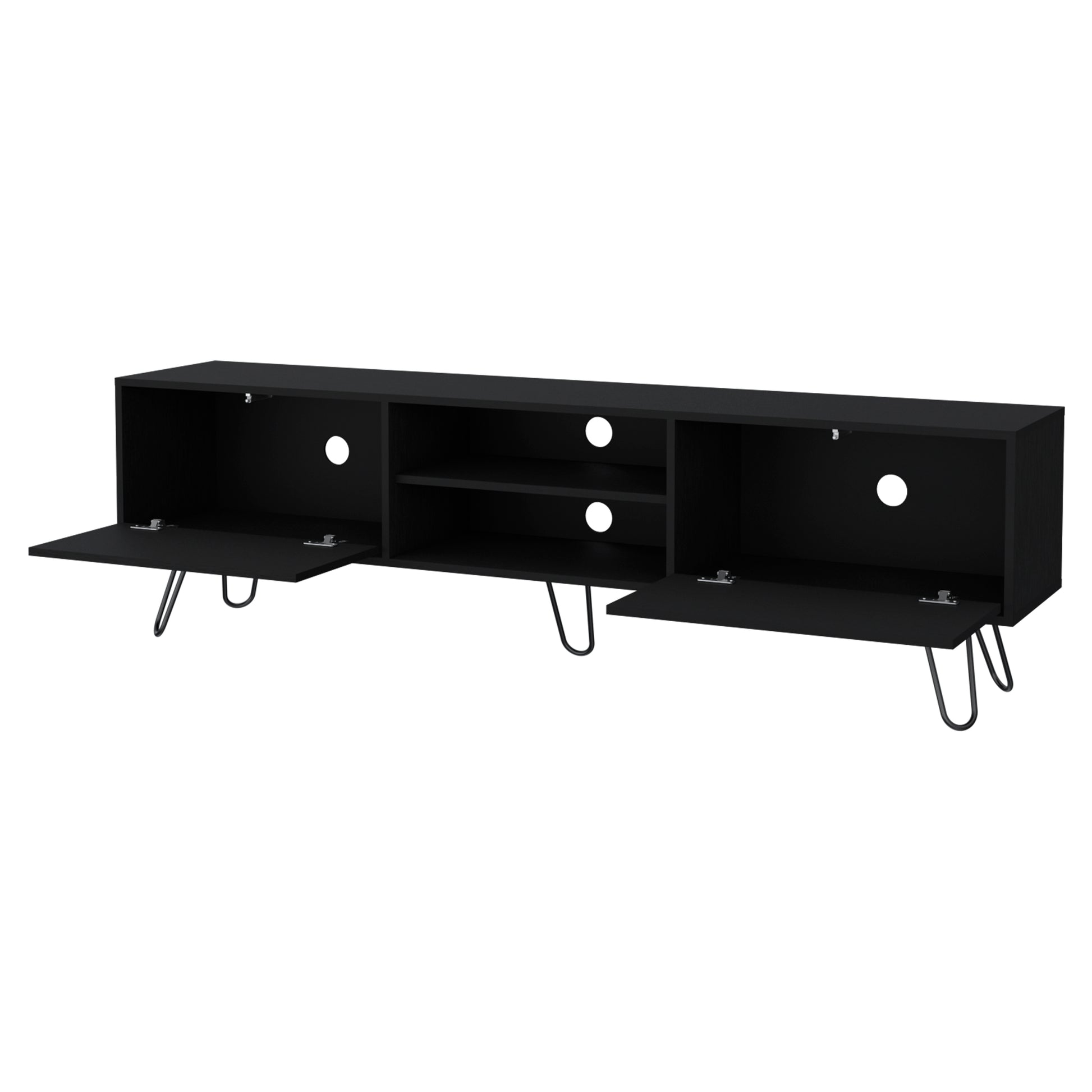 Selby Tv Rack, Hairpin Leg Design With Spacious Storage Black Primary Living Space 70 Inches 60 69 Inches Modern Pine Particle Board Engineered Wood