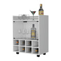 Minneapolis Bar Cart With Integrated 8 Bottle Rack, Glass Encased Cabinet And Aluminum Bar Top Freestanding 5 Or More Spaces White Open Storage Space Modern Pine Particle Board Engineered Wood