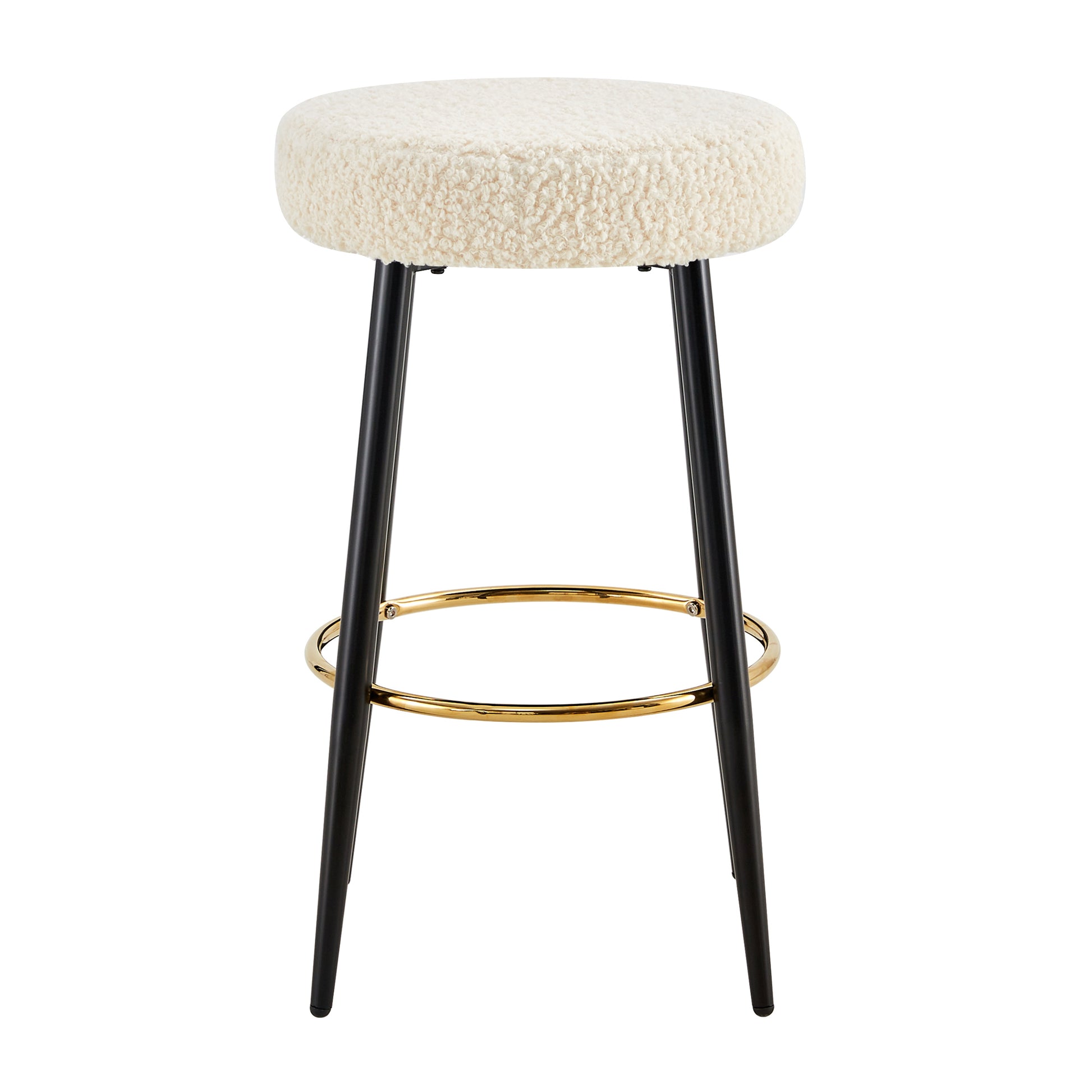 Counter Height Bar Stools Set Of 2, Pu Kitchen Stools Upholstered Dining Chair Stools 24 Inches Height With Golden Footrest For Kitchen Island Coffee Shop Bar Home Balcony Berber Fleece Cushion Alloy Steel Antique White Kitchen Foam Dry Clean Round Bar