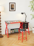 Drafting Table Red With Stool Red Mdf Metal