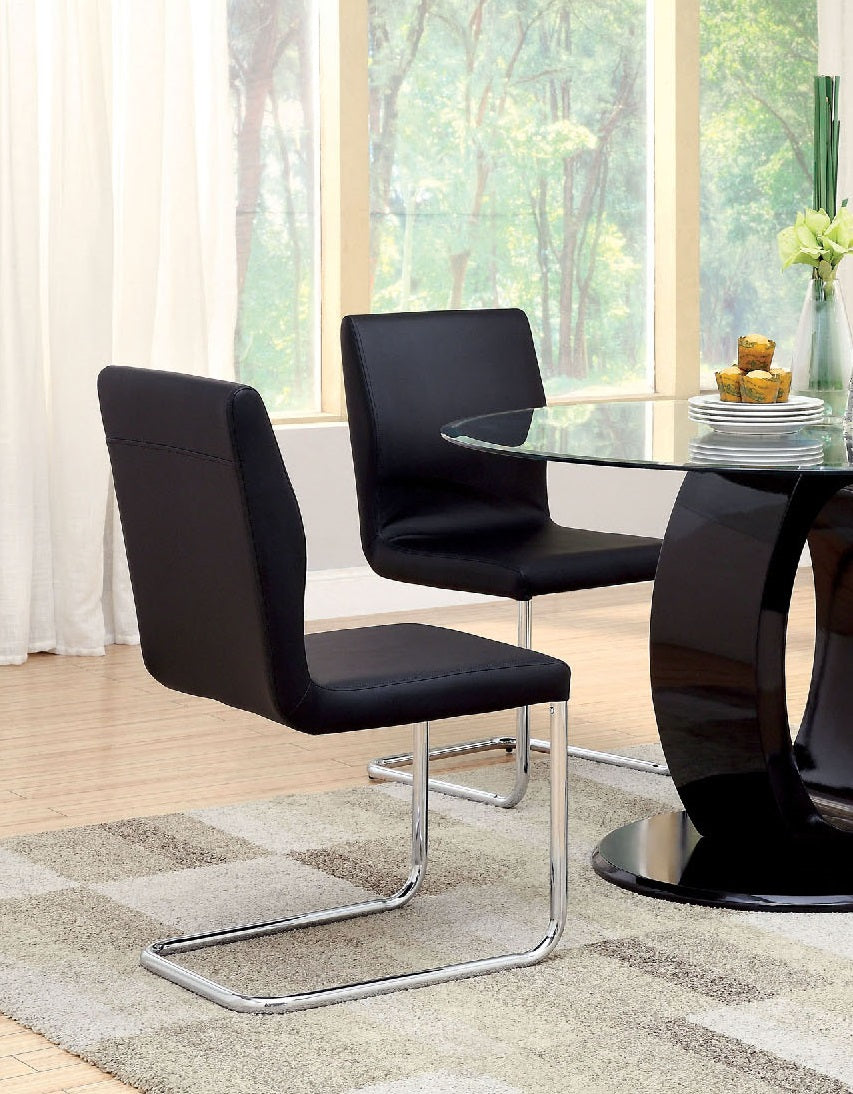 Modern Elegance Black Color2Pcs Dining Chairs Chrome Metal Legs Dining Room Side Chairs Black Dining Room Contemporary,Modern Side Chair Solid Back Set Of 2 Chrome