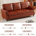 79'' Traditional Faux Leather Sofa, 3 Seater Couch With Trim And Rolled Arms, Classic Couches For Living Room, Bedroom, Apartment, Easy Assembly, Reddish Brown Light Brown Wood Primary Living Space Heavy Duty Acacia 3 Seat Brown Tan Faux Leather Soft