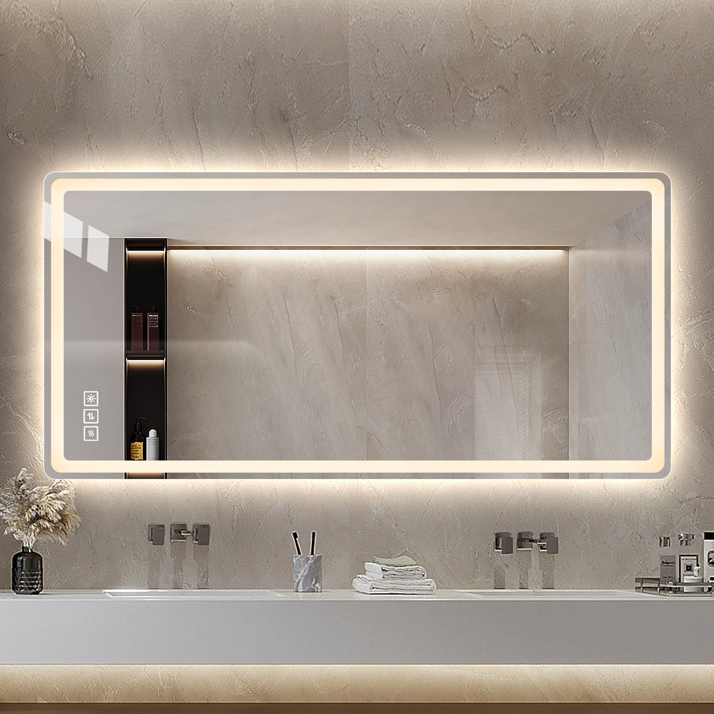 40*24 Inch Led Bathroom Mirror Vanity Mirrors With Front Lights Wall Mounted Anti Fog Frameless Make Up Mirror With Light 5 Mm Copper Free Silver Mirror Horizontal Or Vertical Clear Modern Glass