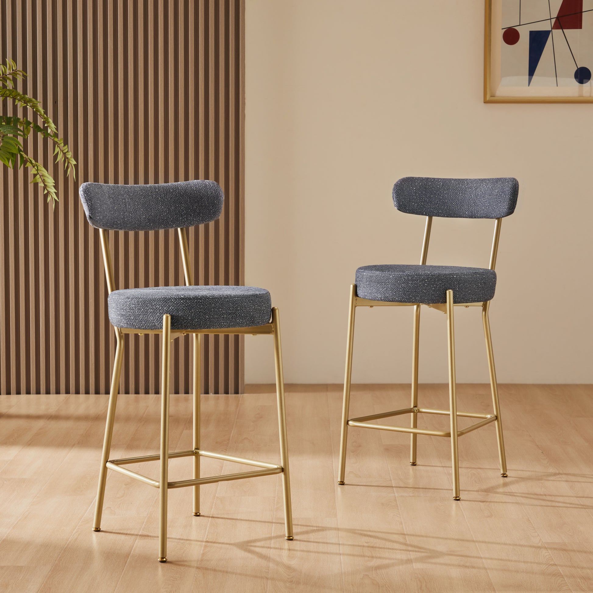 25" Modern Gold Bar Stools Set Of 2 Counter Height Bar Stools For Kitchen Counter Upholstered Sherpa Counter Stools With Backs Kitchen Island Stool Metal Grey Gold Dining Room Sponge Wipe Clean Round Modern Bar Stools Set Of 2 Fabric Metal