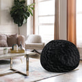 Faux Fur Bean Bag Chair, Black 5Ft Cozy And Stretchable Fabric Lounger For Children And Adults With Easy Clean Cover, Comfortable Faux Fur Seating For Bedrooms, Filled With Shredded And Memory Foam. Black Faux Fur
