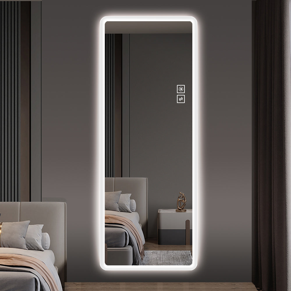 Full Length Mirror Lighted Vanity Body Mirror Led Mirror Wall Mounted Mirror Big Size Rounded Corners, Bedroom,Living Room,Dressing Room Hotel Clear Artsy,Modern Glass