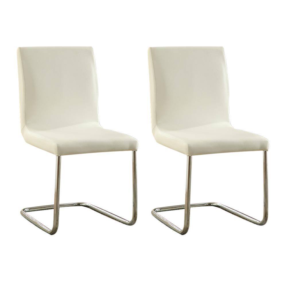 Modern Elegance White Color2Pcs Dining Chairs Chrome Metal Legs Dining Room Side Chairs White Dining Room Contemporary,Modern Side Chair Solid Back Set Of 2 Chrome