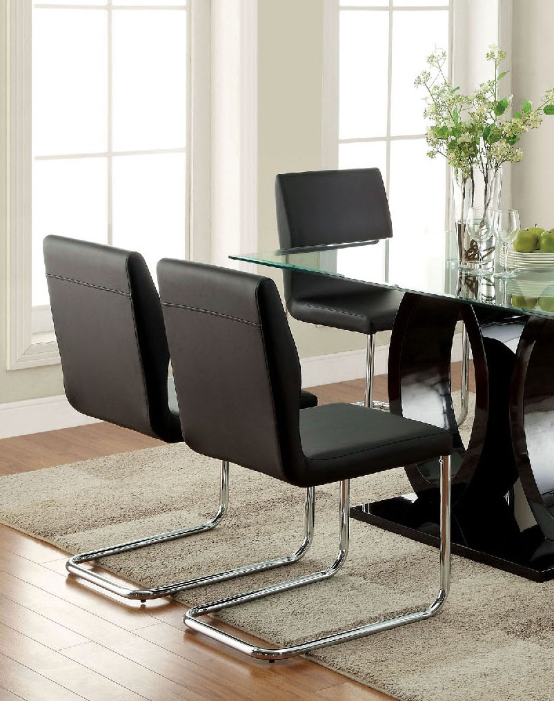 Modern Elegance Black Color2Pcs Dining Chairs Chrome Metal Legs Dining Room Side Chairs Black Dining Room Contemporary,Modern Side Chair Solid Back Set Of 2 Chrome