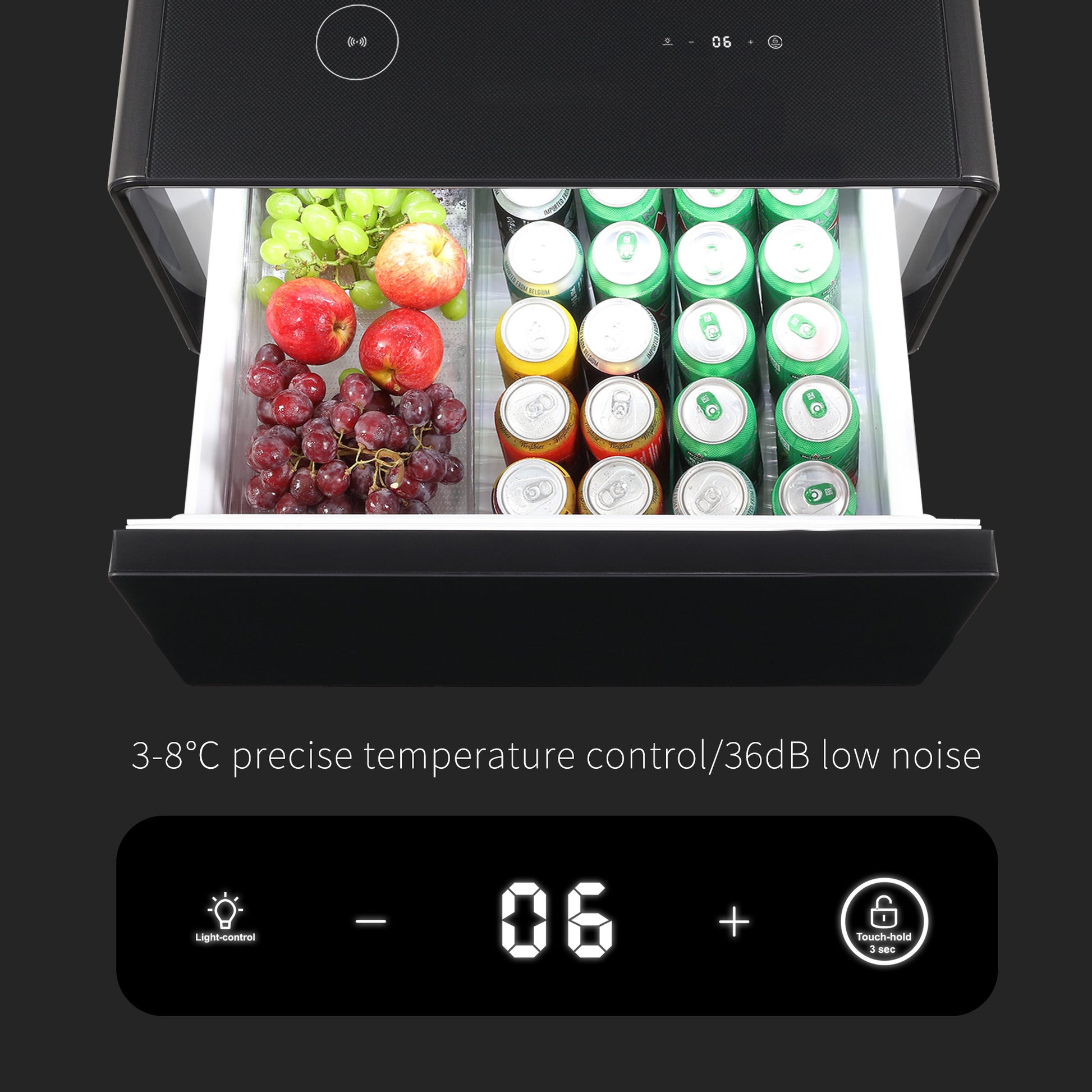 Modern Smart Side Table With Built In Fridge, Wireless Charging, Temperature Control, Power Socket, Usb Ports, Outlet Protection, Induction Light, Black Black Built In Outlets Or Usb Standing Desk Converter Primary Living Space Luxury,Modern Freestanding