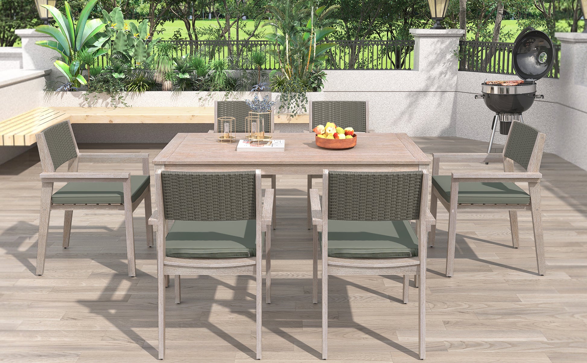Outdoor Dining Set Patio Dining table and Chairs with yes-white washed-water resistant frame-water