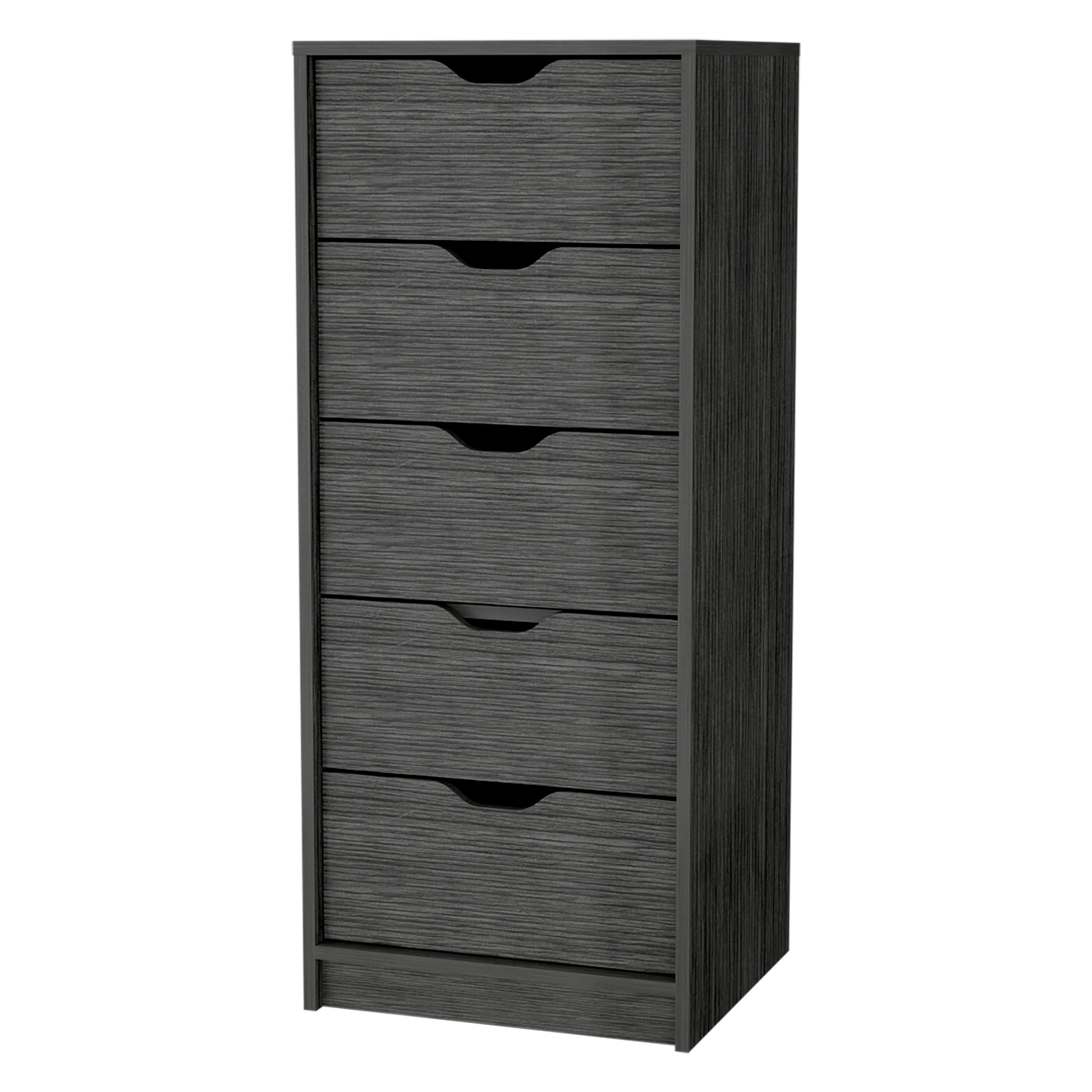 Dillon 5 Narrow Drawer Dresser, Tall Chest Of Drawers Smoke Bedroom Modern Pine Particle Board Engineered Wood